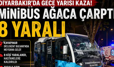 Diyarbakır’da gece yarısı kaza: Minibüs ağaca çarptı, 8 yaralı