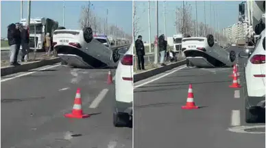 Bağlar’da korkutan kaza! Otomobil takla attı