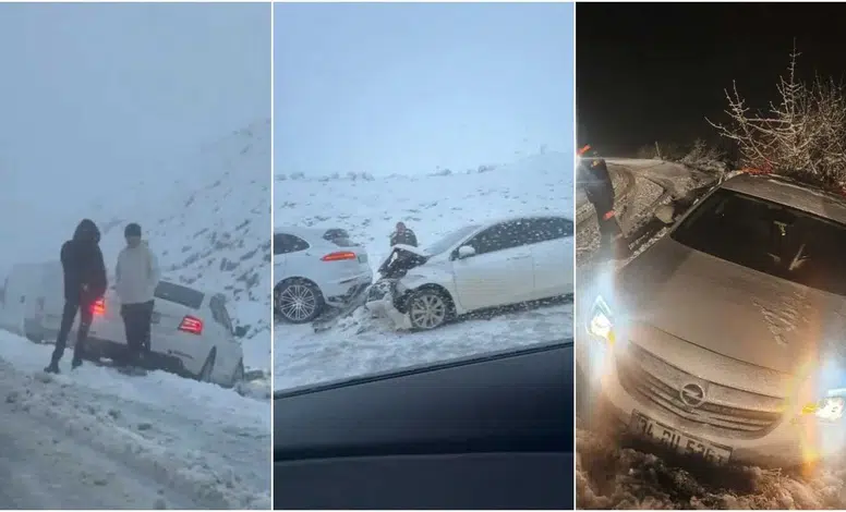 Diyarbakır’da kar yağışı kazalara neden oldu: Araçlar yolda mahsur kaldı