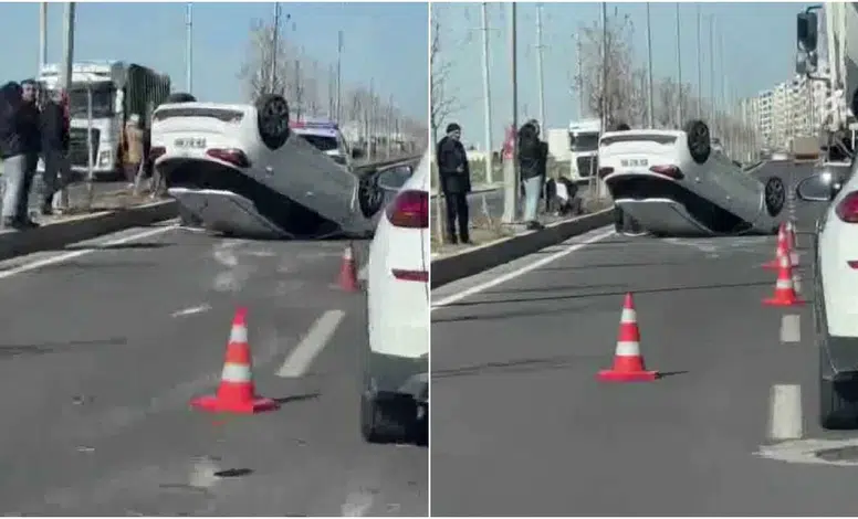 Bağlar’da korkutan kaza! Otomobil takla attı
